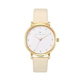 WRISTOLOGY Olivia Womens Gold Crystal Wrist Watch Beige Off White Leather Band