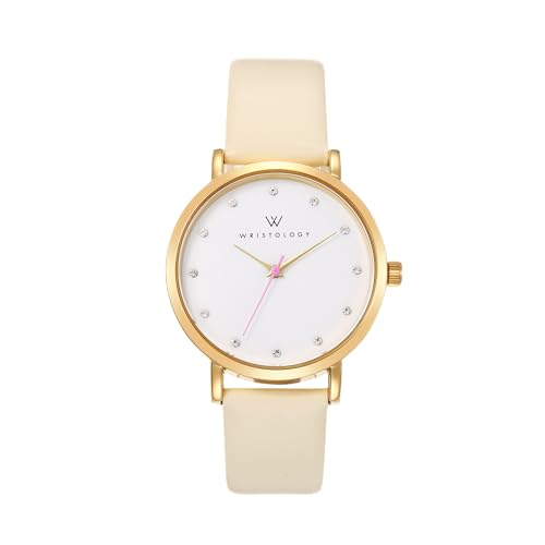 Wristology Maxi Easy Change Band Womens Gold Watch Crystal - Beige Genuine Leather Interchangeable Strap - Large Easy to Read with Second Hand for Men, Nurses, Teachers OC010