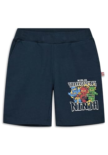 Image of Kabooki LEGO NINJAGO Shorts for Boys and Girls - Soft Sweatshirt Fabric, Adjustable Elastic Waistband | Front Pockets, Ninjago Print | Everyday Wear, darkblue, 104