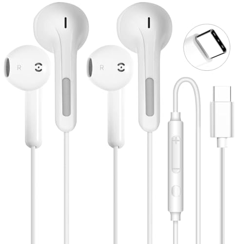 2 Pack USB C Headphones for iPhone 17 16 15 Pro Max Plus iPad Pro USB C Wired Earbuds with Mic...