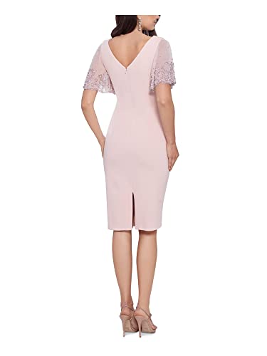 Image of Betsy & Adam Womens Short Ruched Crepe W /Beaded Flutter Sleeve