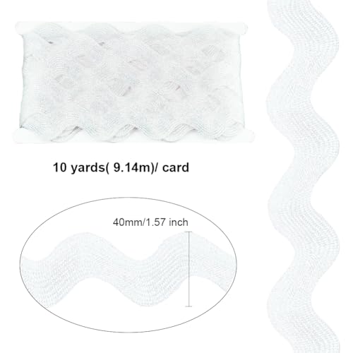 CABODYALS 9.14M 1.57 Inch/ 40mm White RIC Rac Trim Wide Rick Rack Wave Trim Christmas Glitter Metallic Sewing Bending Fringe Lace Edge Ribbon for Sewing Making Craft Flower Home Party Decor Supply - Image 2