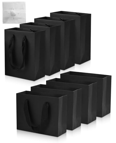 Ninnyi 8 Pcs Black Gift Bags Kraft Paper Black Paper Bags with Handles for Birthdays and Holidays