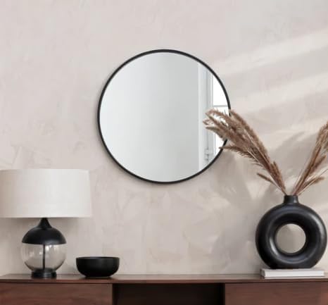 Image of Sidra Decor HD Round Wall Mirror with Metal Frame | Modern Hanging Mirror for Bathroom, Wash Basin, Bedroom, Living Room, Makeup & Home Decor (Black 14 Inch)