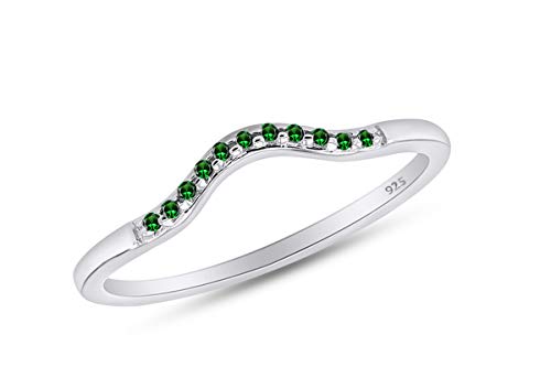 AFFY Round Cut Simulated Emerald Curved Wedding Band Ring in 14k Gold Over Sterling Silver