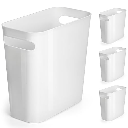 Winter Shore 4er-Pack 6 L Kleiner Mülleimer Büro - Kunststoff-Papierkorb Büro mit Integrierten Griffen - Mülleimer Schmal für Küche & Schlafzimmer - Papierkorb Weiß Unter dem Schreibtisch