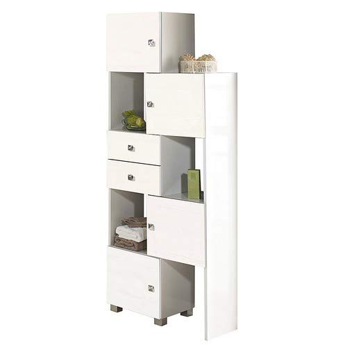 Schildmeyer Schieberegal | In Weiss Hochglanz oder Silberfichte | 38-68 x 165 x 31,5 cm | 700543 - 700543 Schildmeyer Schieberegal | In Weiss Hochglanz oder Silberfichte | 38-68 x 165 x 31,5 cm | 700543