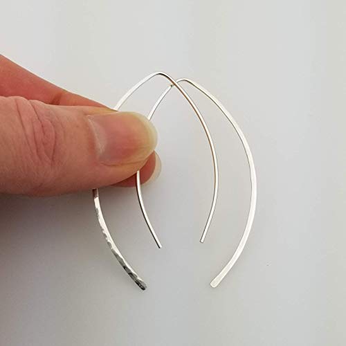2 Inch Handmade Argentium Sterling Silver Hammered Threader Earrings Open Hoop 18 Gauge (1.0Mm) #TOP2