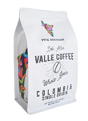 Del Alto Valle Coffee, Pink Bourbon, Colombia Single Origin, Whole Bean, Medium Roast, 12 oz (Pink Bourbon)