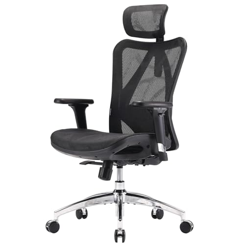 SIHOO Ergonomic Computer Desk Chair with Adjustable Headrest, Back and Armrests Mesh Black Mesh Chiar