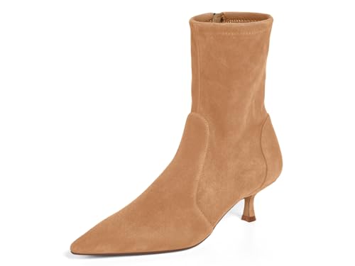 Coutgo Womens Low Kitten Heel Ankle Boots Pointed Toe Booties Side Zipper Fall Shoes