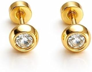 Gold Plated Round Stud Earrings for Men & Women, Screw Back, Shiny Smooth Finish, Anti-Tarnish, Clear Crystal Price In India