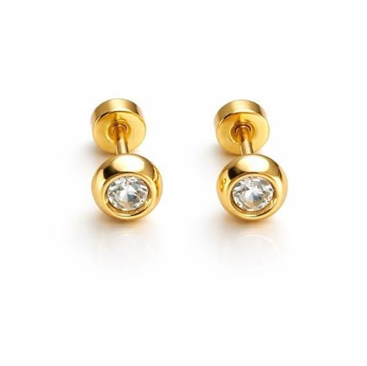 Gold Plated Round Stud Earrings for Men & Women, Screw Back, Shiny Smooth Finish, Anti-Tarnish, Clear Crystal - Review, Price and Buying Guide