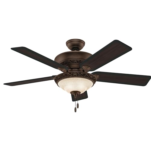 Hunter 52 inch Indoor Ceiling Fan with LED Light - Brown Ceiling Fan with Pull Chain, For Bedroom or Living Room, Standard Mount, No Remote, 5 Blades - Italian Countryside 53200, P.A. Cocoa
