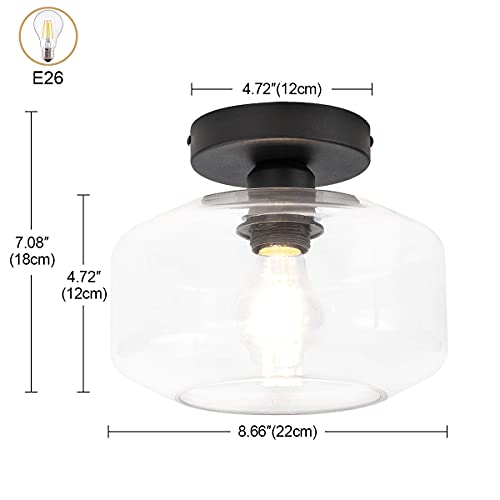 Tehenoo Industrial Ceiling Light Fixture,Clear Glass Shade, Semi Flush Mount Ceiling Light For Hallway, Entryway, Cafe, Bar, Corridor, Porch,Passway #TOP2