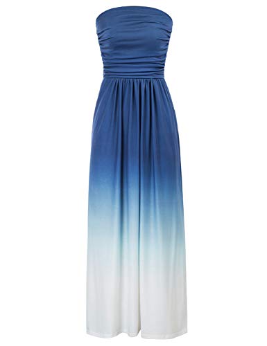 GRACE KARIN Women Strapless Casual Loose Ruched Long Maxi Dress with Pockets Gradient Blue