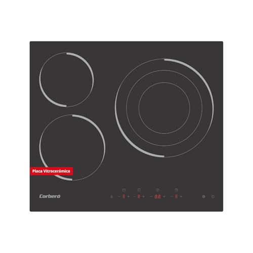Corberó - Placa Vitrocerámica | CCVM3574 | 3 Zonas | Potencia 5700W | Control Touch | Zona Grande 30cm | Temporizador 99 Min | 9 Niveles Potencia | Desconexión Automática | Negro