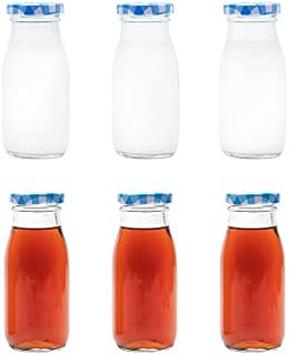 E.YOMOQGG 250ml (8.5oz) Glass Jars with Lids - Pack of 6. Small Glass Milk Bottle with Lids, for Glass Juice Bottle,Jam Jars,Chutneys,Homemade Milk and Yoghurts(Blue)