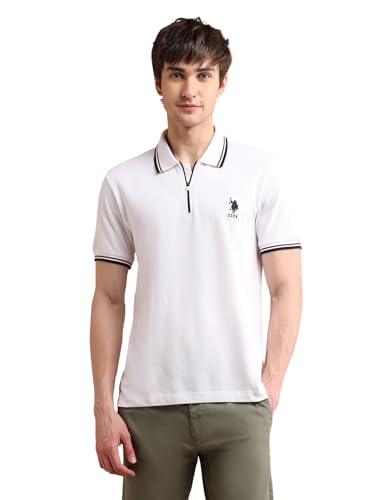 Image of U.S. POLO ASSN. Solid Slim Fit Polo T Shirts for Men - 100% Cotton, Half Sleeve Mens Tshirt - 3XL, White