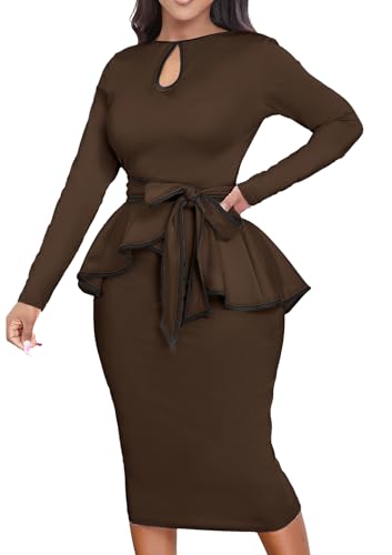 Image of MOJICK Vintage Dress for Women Ruffle Bodycon Keyhole