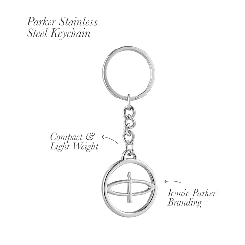 Image of Parker Frontier Matte Black Gold Trim Roller Ball Pen and Silver Key Chain, Blue Ink, Medium Point - Gift Set for Professionals, Executives, and Students