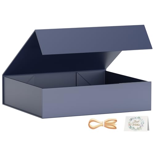 PSHVYM Gift Boxes with Lids, 11.5x7.8x3 In Gentleman Blue Gift Box for Presents Magnetic Closure for T-Shirts, Gloves, Scarves, Books, Baby Clothes, Robes Clothing Gift Wrap, Contains Card, Ribbon