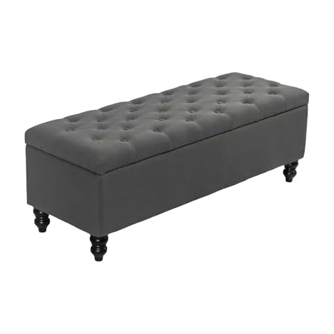 Asense Upholstered Storage Ottoman Bench 49.5” with Tufted Lid – Elegant Long Rectangle Ottoman for Bedroom, Living Room, or Entryway, Grey Cover