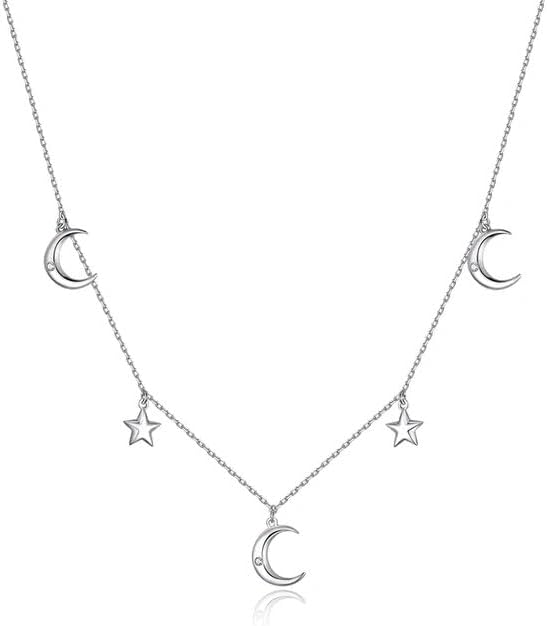 925 Sterling Silver Simple Star Moon Pendant - Silver Necklace for Women S925 Fine Jewelry SSS-0222