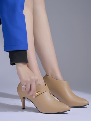 Image of Shoetopia Women's Pointed Toe Heeled Bellies - Elegant Slip-On Pumps with Strap Detail | Office Shoes