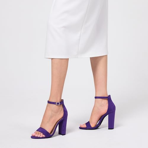 Image of GENSHUO Women's 4-inch Chunky High Heel Sandals with Ankle Strap,Party Wedding Bridal Shoes