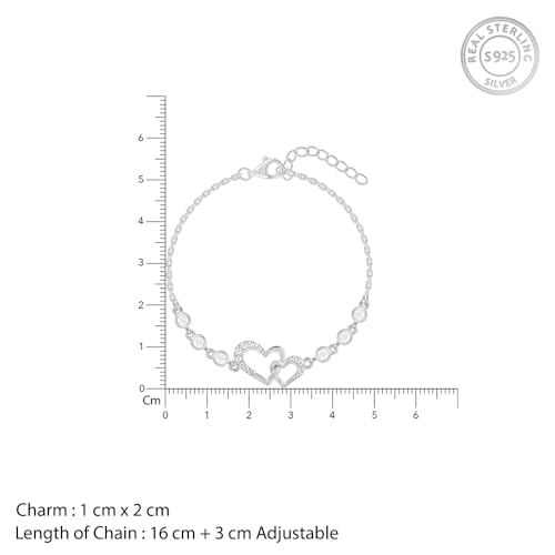 Image of GIVA 925 Silver Duoheart Bracelet, Adjustable | Gifts for Women and Girls | With Certificate of Authenticity and 925 Stamp | 6 Months Warranty