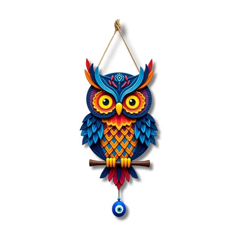 Image of GiftOday Owl Shape Wooden Wall Hanging For Home Decor | Evil Eye Decoration Livingroom, Dining Room | Modern Artwork Wall Decor Item | Mdf Wall Hanging Ornament Door Decorative (18 x 30 CM)