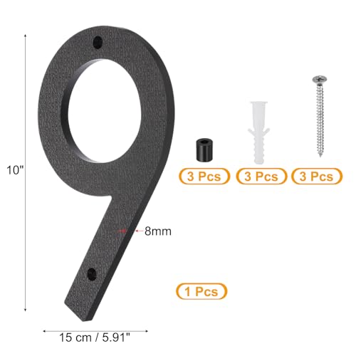 Chiffre de rue 9 noir 10 pouces avec kit de vis pour mur extérieur - 2