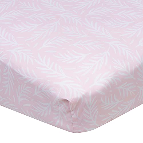 Image of Gerber Baby Boys Girls Neutral Newborn Infant Baby Toddler Nursery 100% Cotton Fitted Bedding Crib Sheet, Leaves Pink, 28 inch x 52 inch