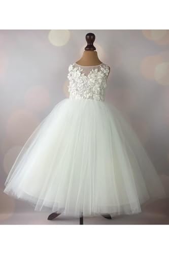 Pearls Applique Tulle Flower Girl Dress for Wedding Floor Length Kids Princess Pageant Dress Lace Bow Proms Ball Gown3