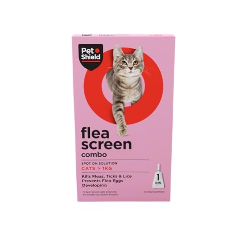 Pet Shield Flea Screen Combo Cat - Spot-On Flea Treatment for Cats & Kittens Over 8 Weeks Old - Vet Approved Formula Kills Fleas Flea Eggs Ticks (1 Pipette)