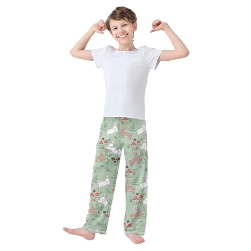 ZZXXB Bunny Mushroom Boys Long Pants Soft Trousers Elastic Waist Kids Lounge Bottoms with Pockets S-XL2