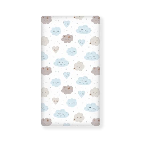 Image of Clouds Baby Crib Sheets for Boys Girls Cute Fitted Crib Sheet for Standard Crib and Toddler Mattress Smile Cloud Baby Mattress Sheets Toddler Bed Sheet 52x28x8 in