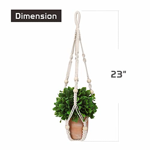 Mivofo Macrame Plant Hanger Indoor, 23" No Tassel Hanging Plant Holder, Sturdy Flower Pot Holder With 2 Hooks - Ivory (Pot Not Included) #TOP4