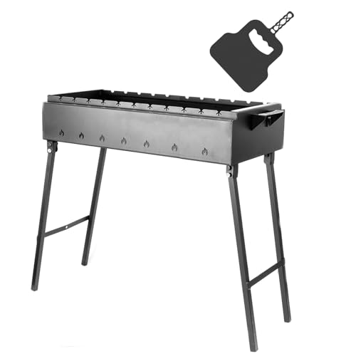 Mangal Klappbar Holzkohlegrill für 11 Spieße 2 mm Stahl 70x33 cm Schaschlik Grill Shashlychnik BBQ Klappgrill Ideal für Garten, Camping & Picknick