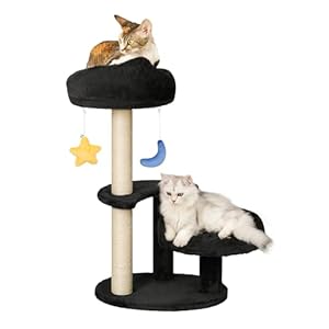 Cloud Cat Tree for Indoor Cats,Cat Scratching Post Cute with Bed,Small Cat Tree for Kitten, Cute Cat Tree Tower with Dangling Balls, 15.4 “x28.3, Black