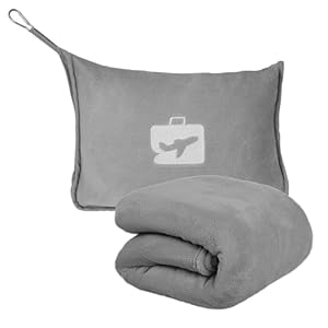 Travel Blanket 127×165cm Soft & Warm Airplane Blanket with Luggage Sleeve & Backpack Clip, Portable Travel Pillow for Airline Business Trip and Office (Grey)