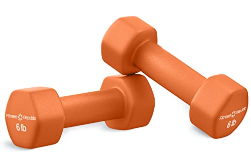 Fitness Republic Neoprene Weights Dumbbells Set, Hand Weights For Women Dumbells, 6 Lb Home Gym Equipment Non-Slip, Hex Shape, Free Weight Dumbbell Sets For Strength Building, Weight Loss 6Lb Orange #TOP1