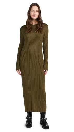 axel rib knit midi dress Varley Axel Rib Knit midi Dress Olive Night XXS at Amazon Women's Clothing  store