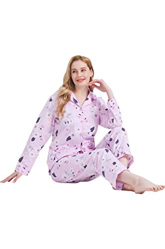 Image of GLOBAL Women Cotton Pajamas Long Sleeve PJs Button Down Sleepwear S-3XL