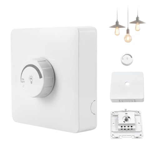Variateur de Lumière LED - Variateur Rotatif de Luminosité en Saillie Blanc - Compatible avec Lampes LED à Intensité Variable - Puissance 1 à 400 W