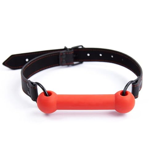 Image of Leather Restraints Ball Mouth Plug Silicone Bondage Ball Gag Bondage Restraints Bite Gag Adult Sex Toys Leather Bondage Toys Open Mouth Gag with Silicone Bar( (Red-E2)