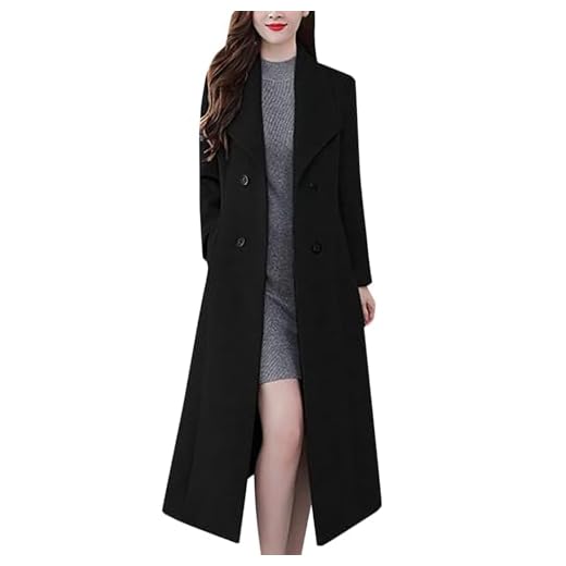 Generisch Abrigo largo de lana cruzado para mujer con cuello chal Elegante ropa de invierno para ocasiones cotidianas, Negro , XXL