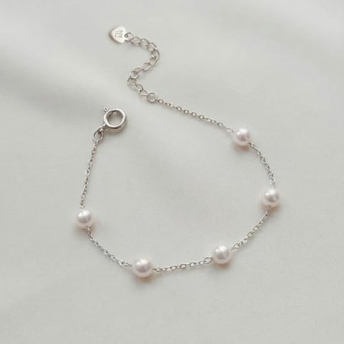 Image of 925 Sterling Silver Delicate Freshwater Cultured Pearl Strand Adjustable Bracelet For Little Girls - Classic and Elegant Children's Jewelry For Formal Occasions - Gifts For Religious Events