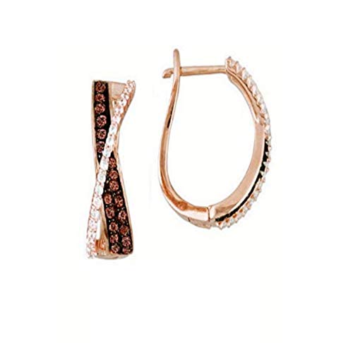 Brandy Diamondorables 18k Rose Gold Silver Chocolate brown Beautiful Crossover Hoop Earrings 1.00 Ctw.